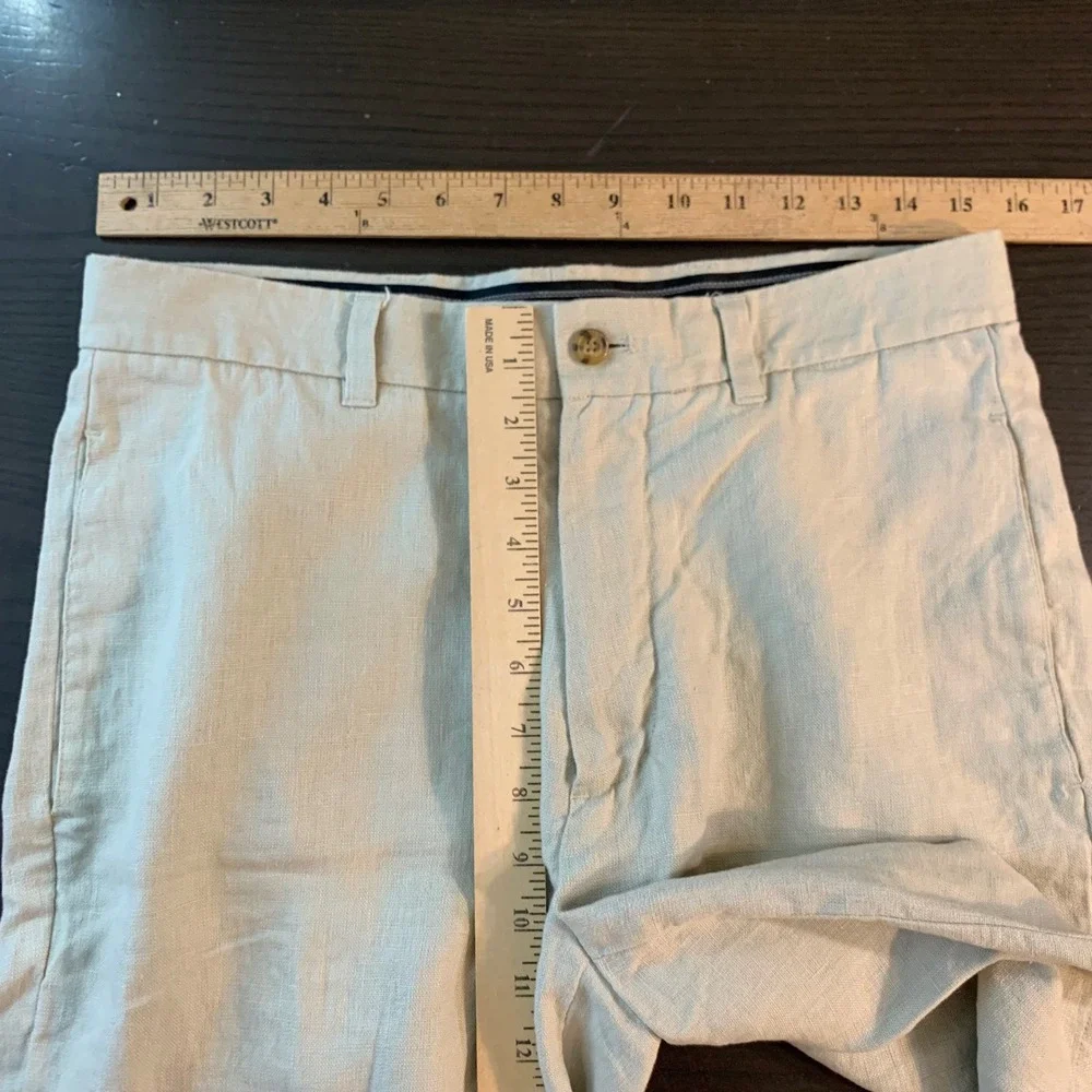 Daniel Bishop Mens 100% Linen Shorts Beige‎ Oatmeal Flat Front Size 32 33x9.5
